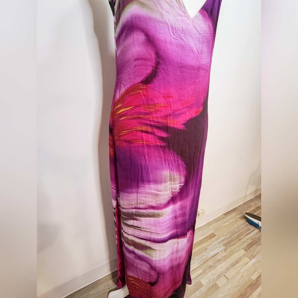 Rory Beca 100% Silk Maxi Abstract Print Resort Colorful California Beachy Dress - Picture 8 of 11